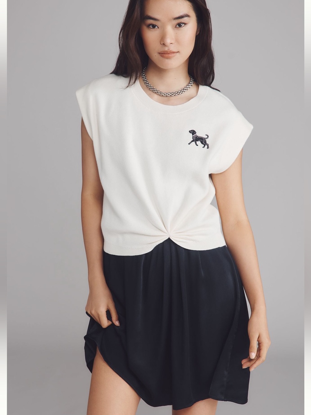 NWOT Anthropologie Gemini Twofer Sweater & Mini Dress Set- Embroidered Dog